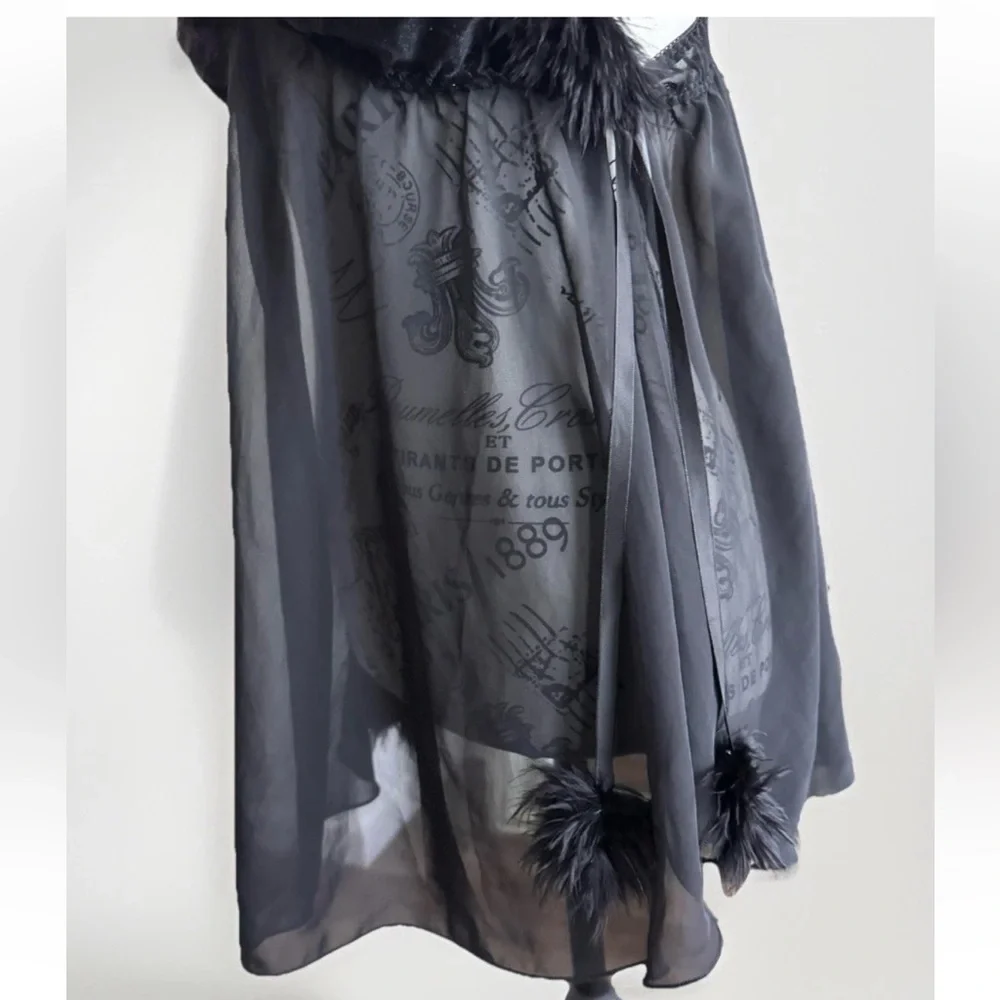 Vintage Y2K Black Whimsigoth Whimsey Goth Faux Fur Lingerie Slip Top Large - Picture 5 of 8